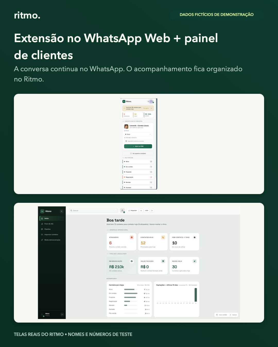 Extensão do Ritmo no WhatsApp Web ao lado do painel de clientes