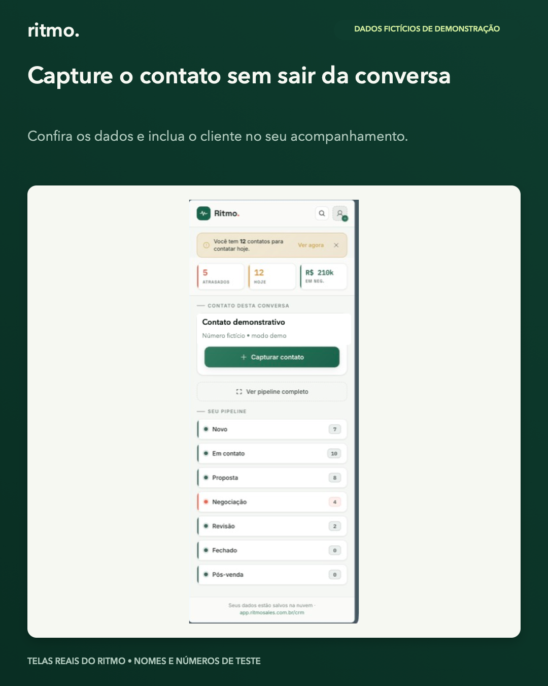Extensão do Ritmo mostrando a captura de um contato de demonstração