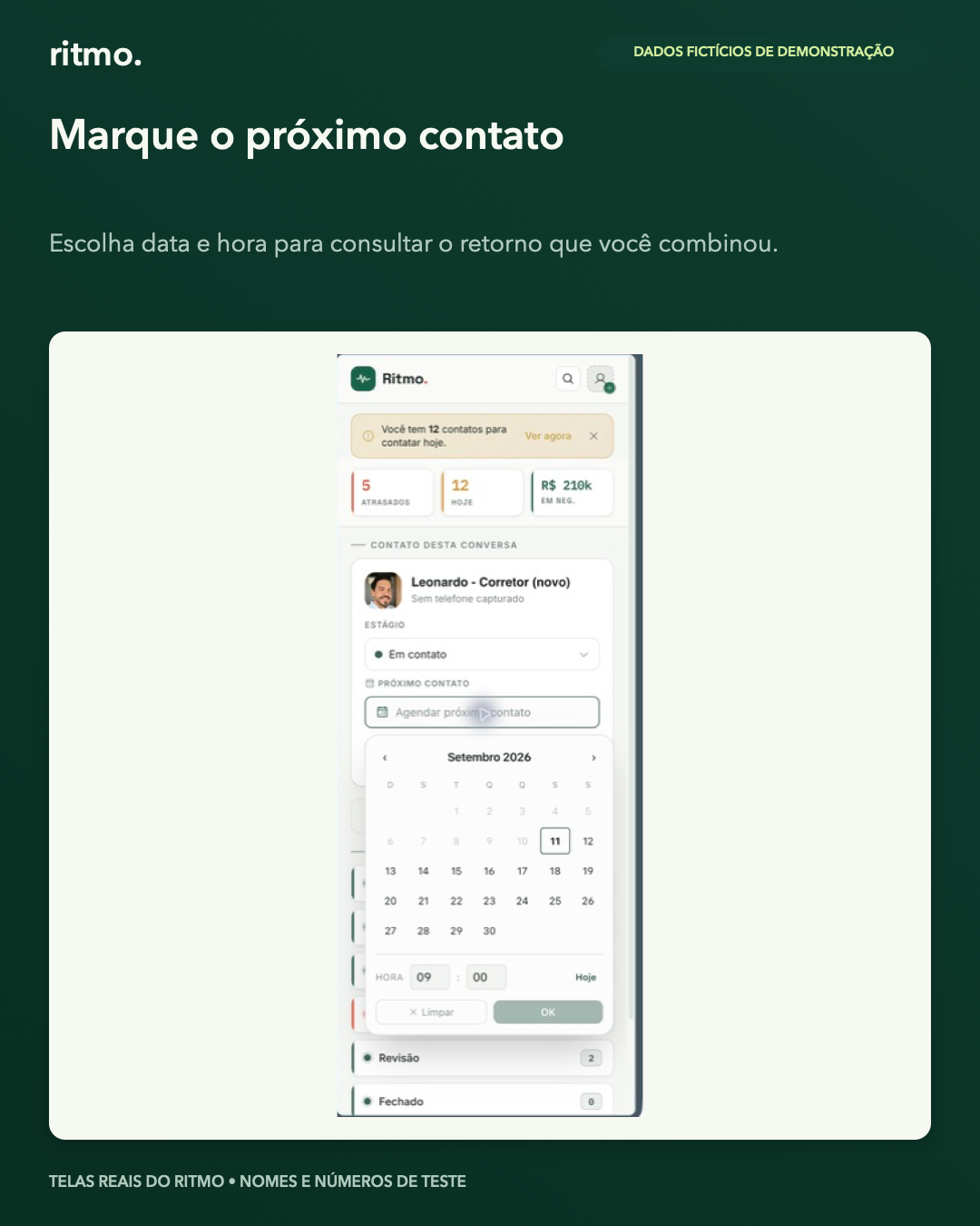 Ritmo mostrando o agendamento do próximo contato