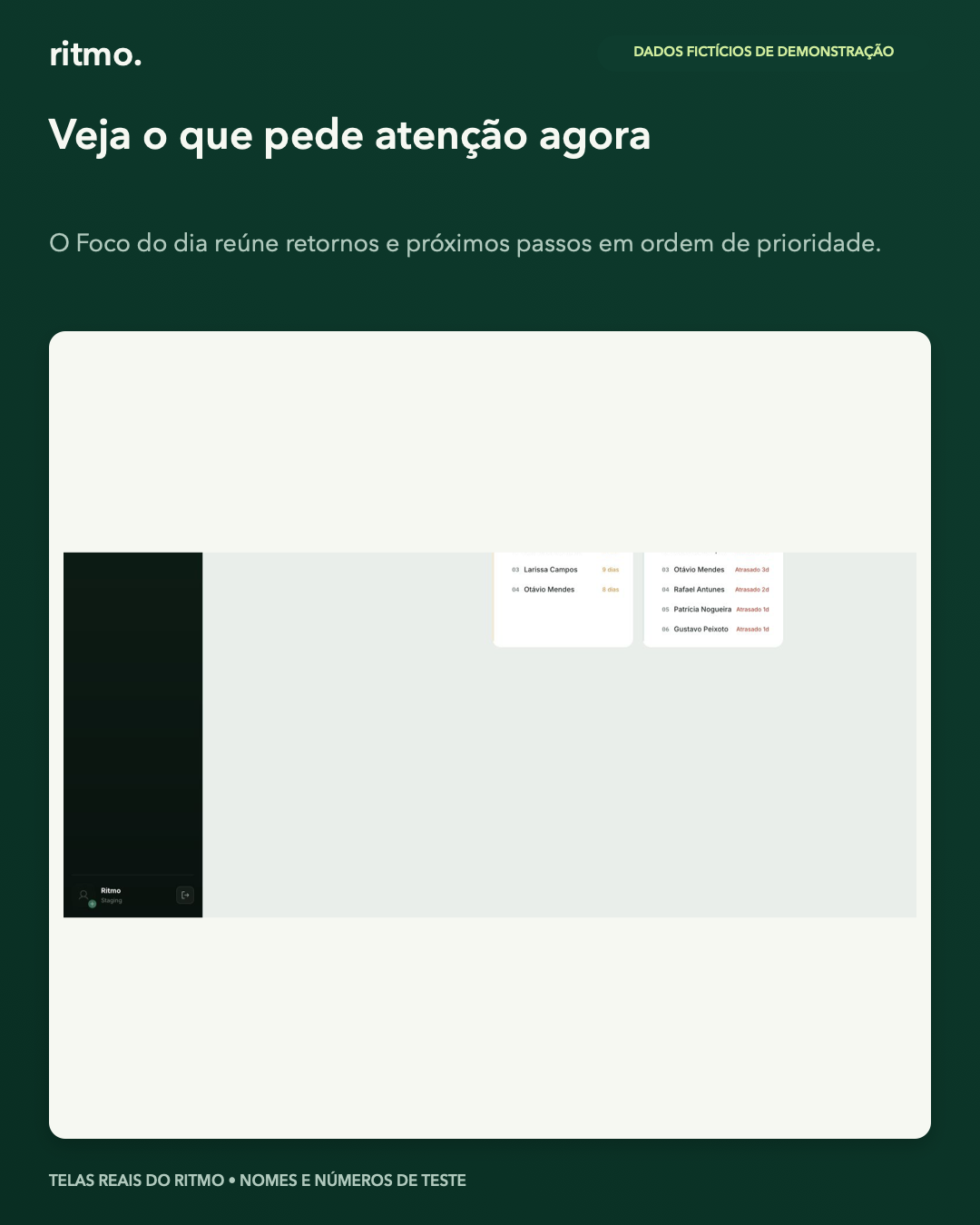 Foco do dia do Ritmo com retornos e próximos passos